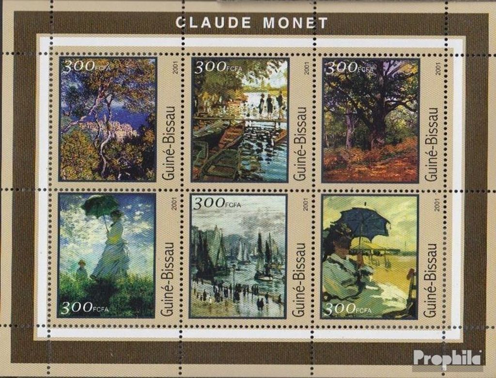 Briefmarken Guinea-Bissau 2001 Mi 1612-1617 Kleinbogen postfrisch Monet-Gemälde