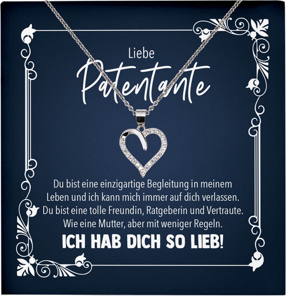 22Feels Echt Silber Halskette - Patentante Geschenk Frauen Schmuck Set Geburtstag Weihnachten - Herz Anhänger, Karte