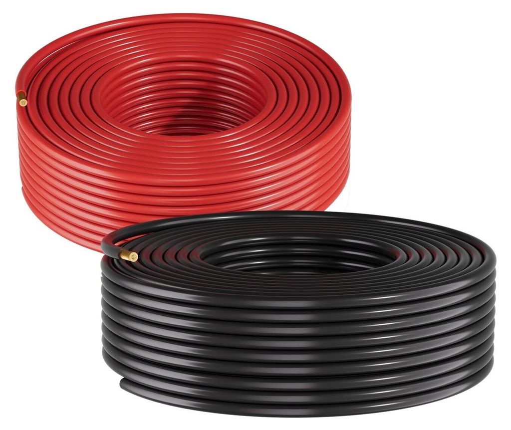 Solar Panel Wire, 15.24 m Black + Red Kit, 10 AWG (6 mm²) Solar Panel Extension Cable, PV Tinned Copper Wire, for Outdoor Home Off-Grid Photovolta...