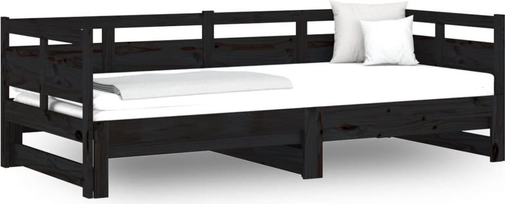 vidaXL Tagesbett Ausziehbar Schwarz Massivholz Kiefer 2x(90x190) cm