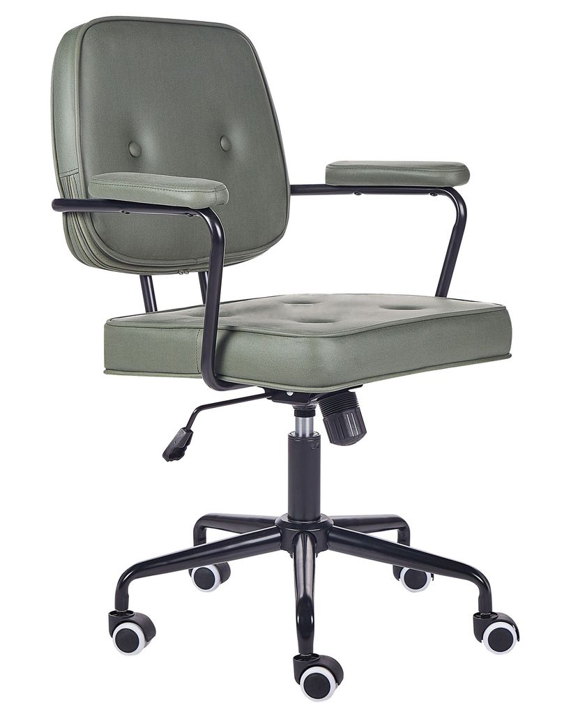 BELIANI Bürostuhl Dunkelgrün Stoff mit Gebremsten Rollen Armlehnen Höhenverstellbar Klassisch Retro Arbeitsstuhl Home-Office Wohnzimmer