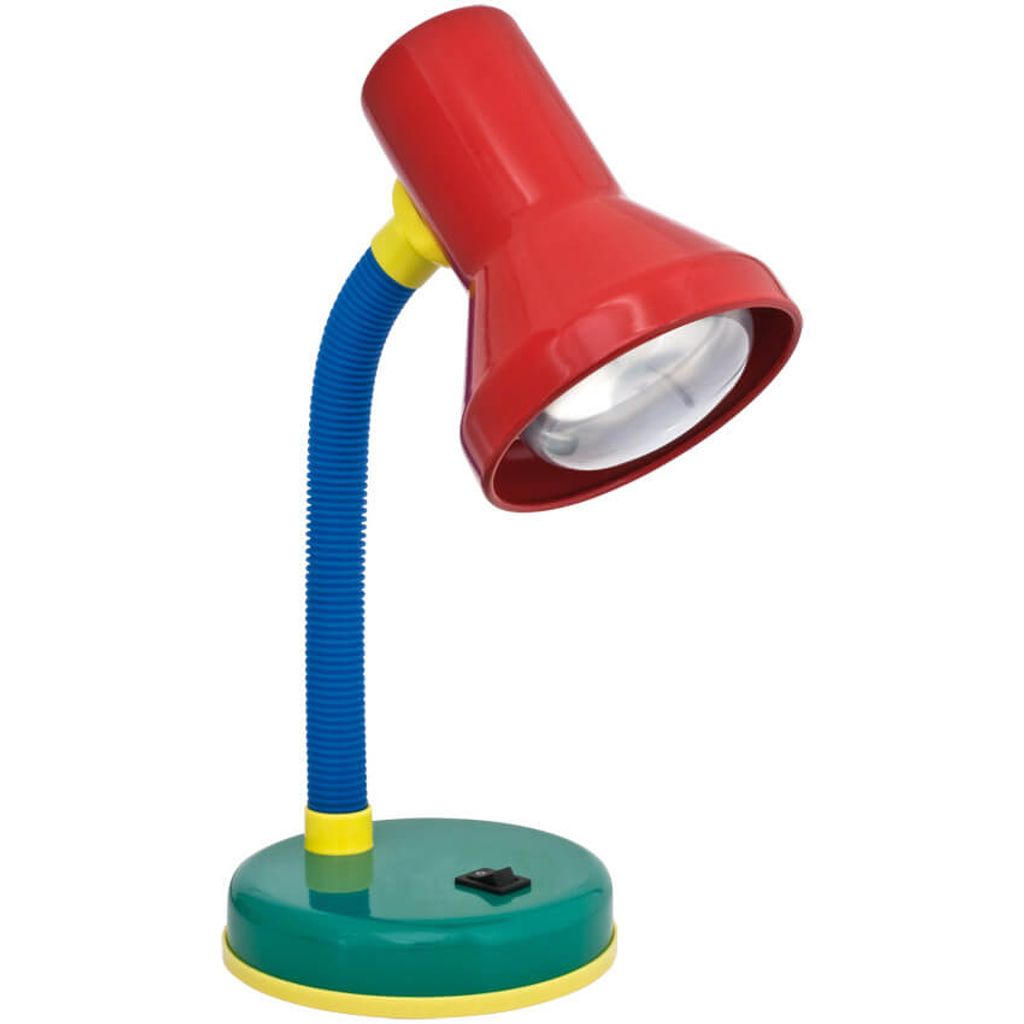 A colorful desk lamp on a white background.