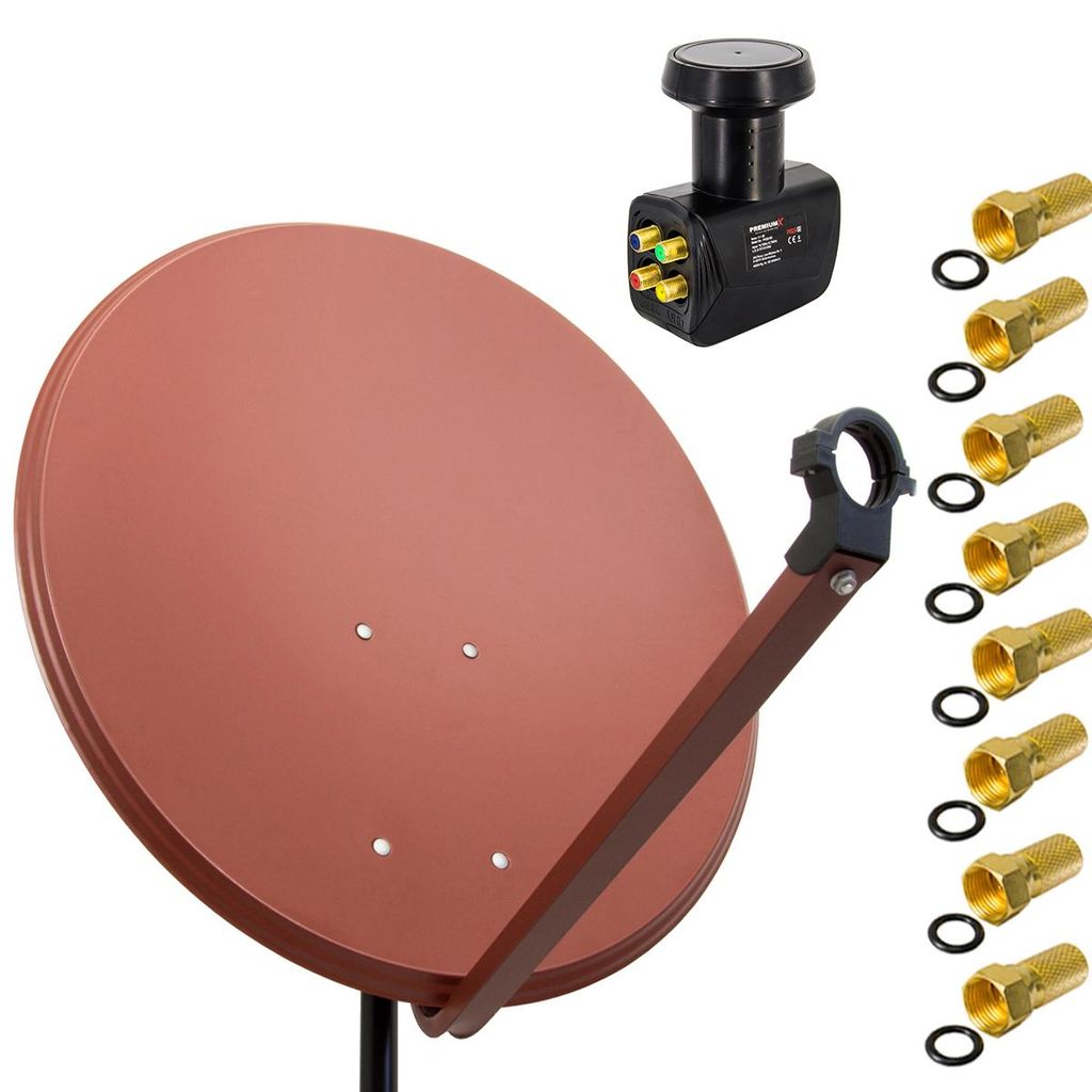 PremiumX SAT Anlage 100cm Antenne Stahl Ziegelrot Quad LNB Produktbild 