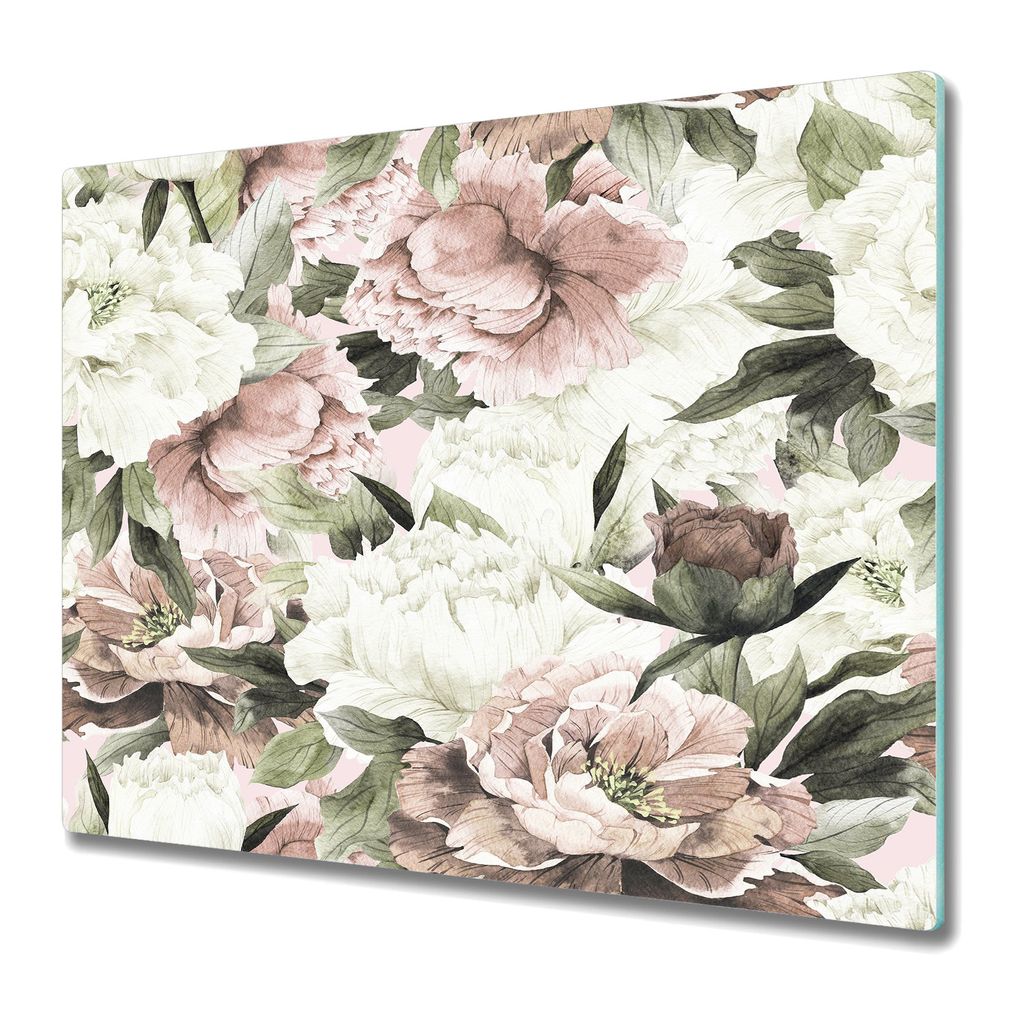 Küche Schneidebrett - Glas Schneidebrett - Herd Abdeckung - 60x52 - Vintage Blumen