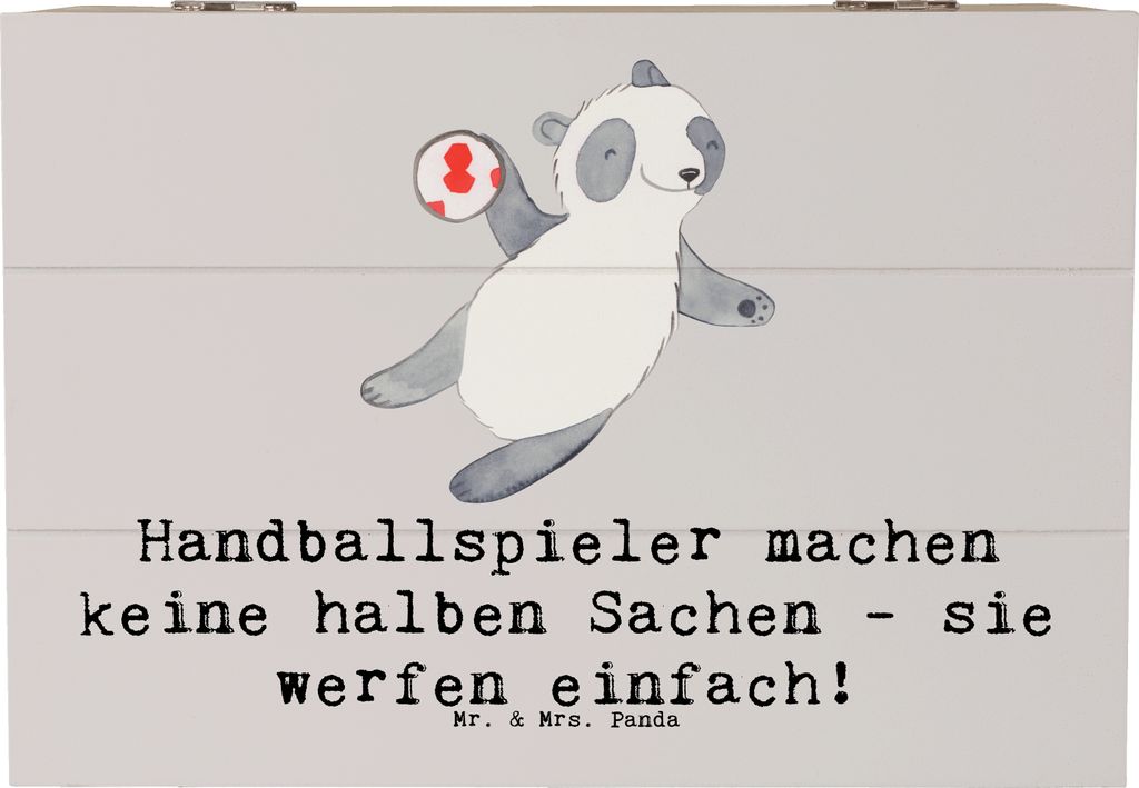 Mr. & Mrs. Panda Box Handball Wurf 22 x 15 cm - Grau Pastell - Geschenk, Sportart, Kiste mit Deckel, Teamgeist, Sport, Humor, Mannschaftssport, Hol...