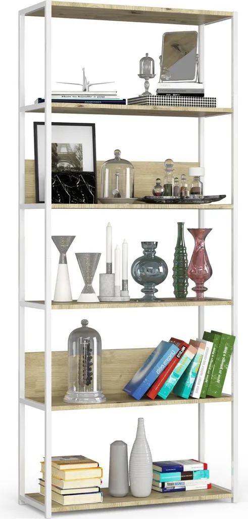 Meuble de Rangement Bureau ou Salon Loft Blanc et Bois 80x32x192 cm