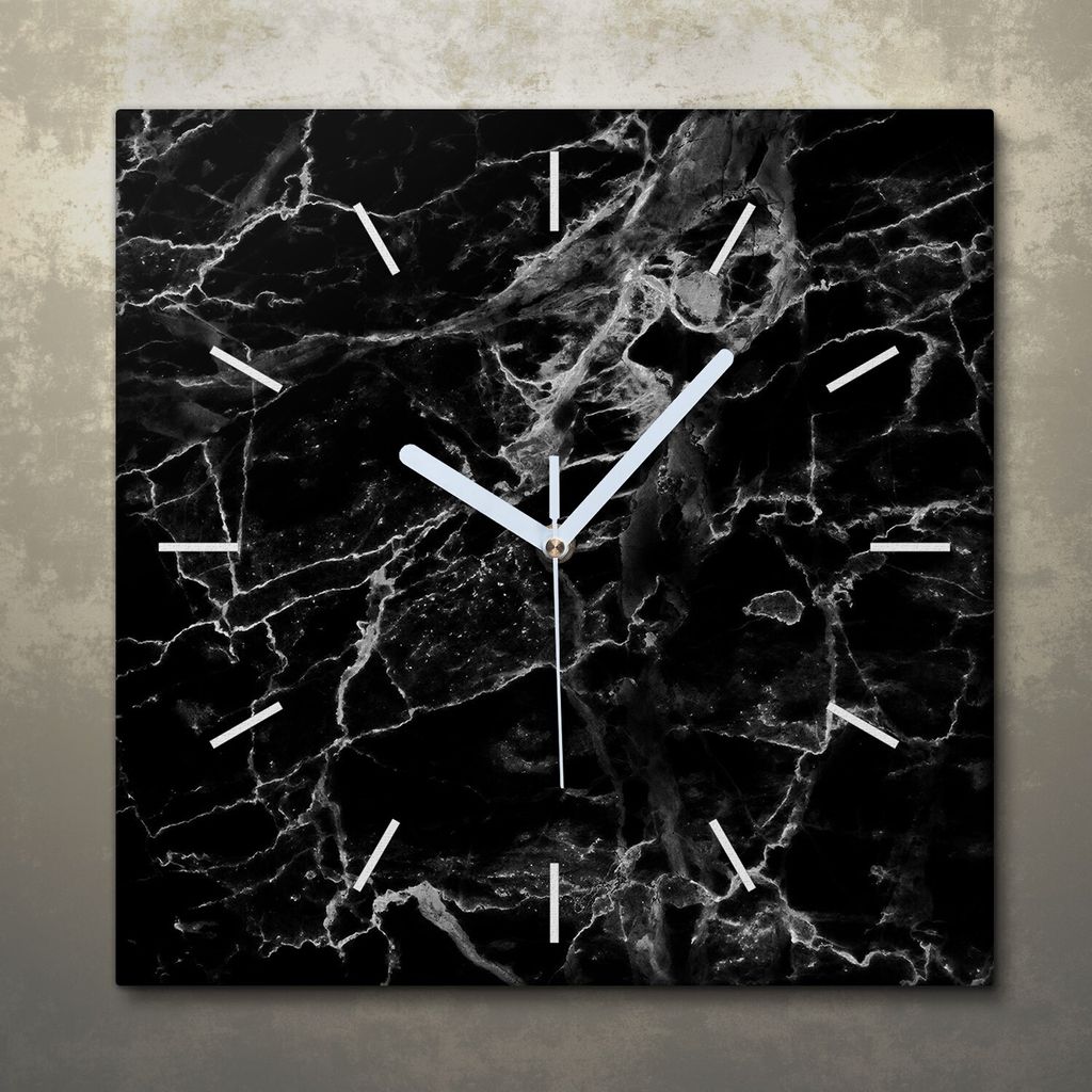 Wohnzimmer Leinwand Uhr Geräuschlos Küche 30x30 Schwarzer, Marmor, Textur, weiße Zeiger