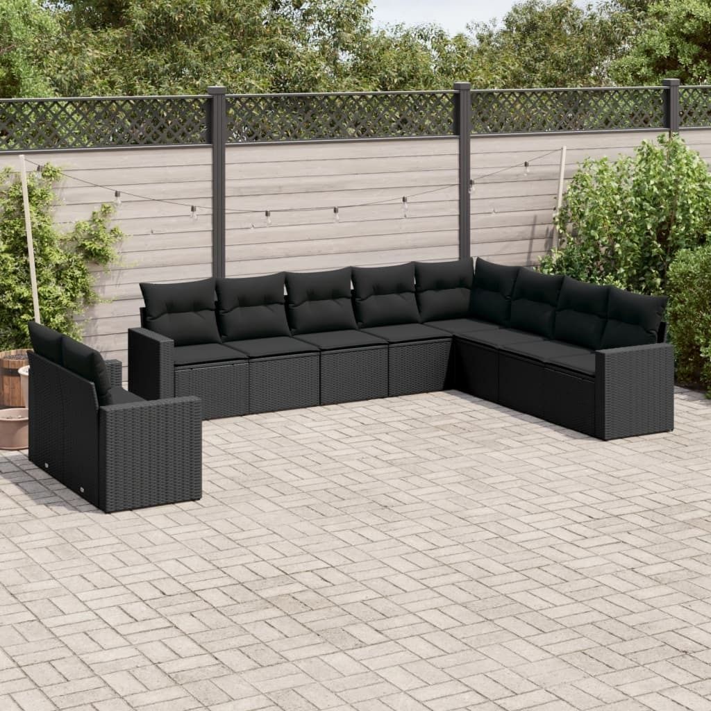 Maison Exclusive - 10-tlg. Garten-Sofagarnitur mit Kissen Schwarz Poly Rattan