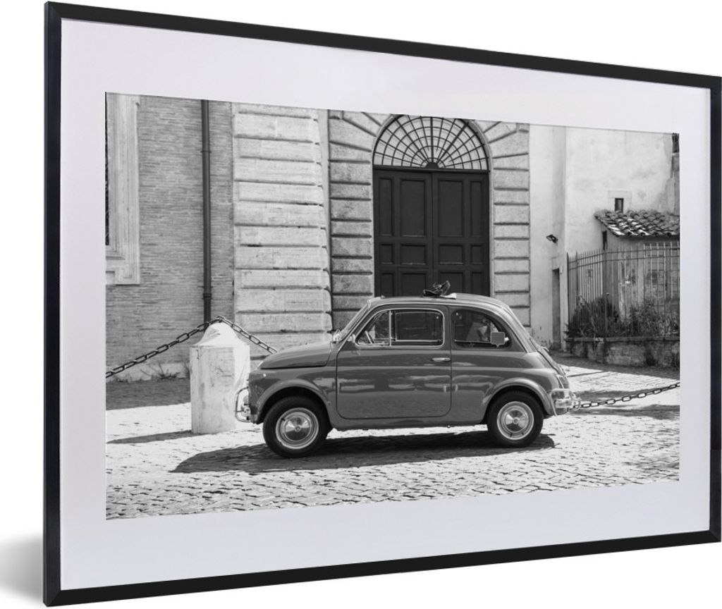 MuchoWow Gerahmtes Poster Oldtimer in den Straßen von Rom - schwarz und weiß 60x40 cm - Poster mit Schwarzem Bilderrahmen Wandposter Rahmen Fot...