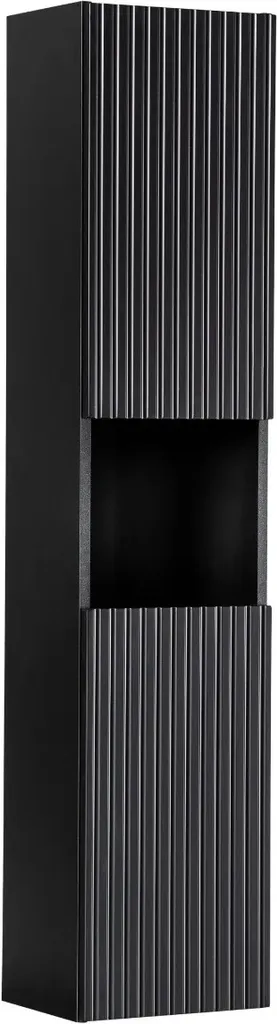 Armoire de salle de bain noire mate 140 cm suspendue à 2 portes rainurées