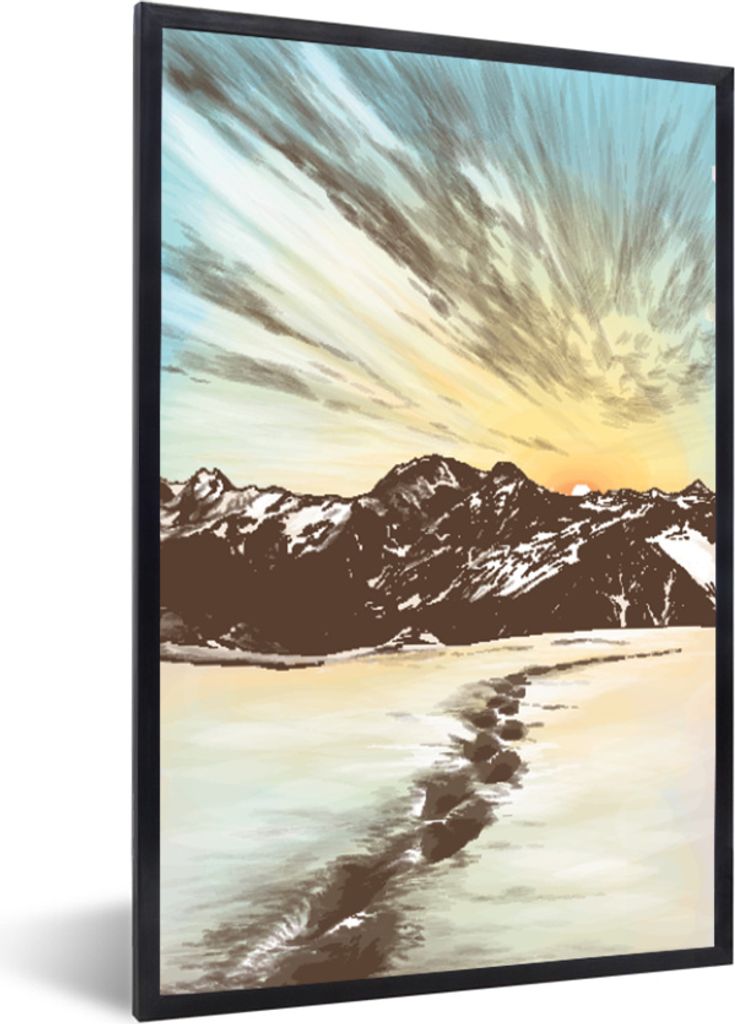MuchoWow MuchoWow Gerahmtes Poster Berg - Strand - Meer 20x30 cm - Poster mit zchwarzem Bilderrahmen - Drucken - Bilder Poster im Rahmen