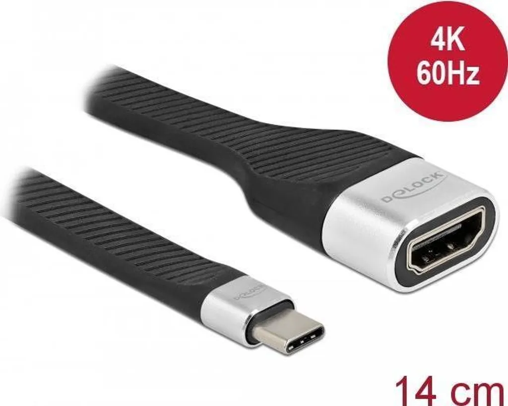 Adaptateur Vidéo USB-C vers HDMI 4K 60Hz, Câble Plat FPC Noir 14cm