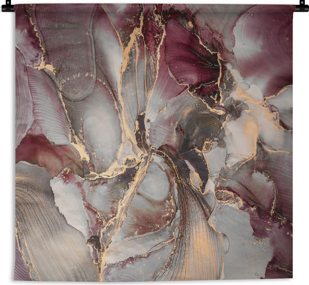 MuchoWow Wandteppich Wandbehang Gold - Marmor - Lila 60x60 cm Tapisserie Dekoration Wandtuch - Dekorationen - Wand Decke