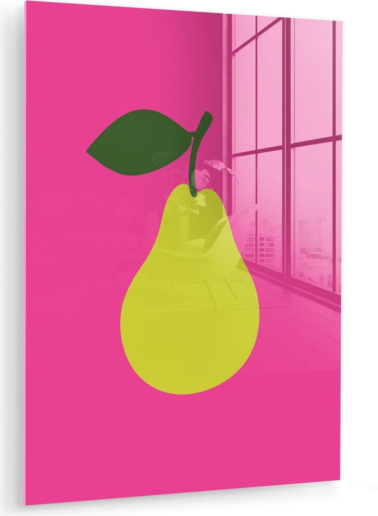 MuchoWow Glasbilder - Bilder auf Wandbild - Foto auf Glas Illustration - Obst - Birne - Grün 30x40 cm Wanddekoration aus Glas - Acrylglasbild - Ac...