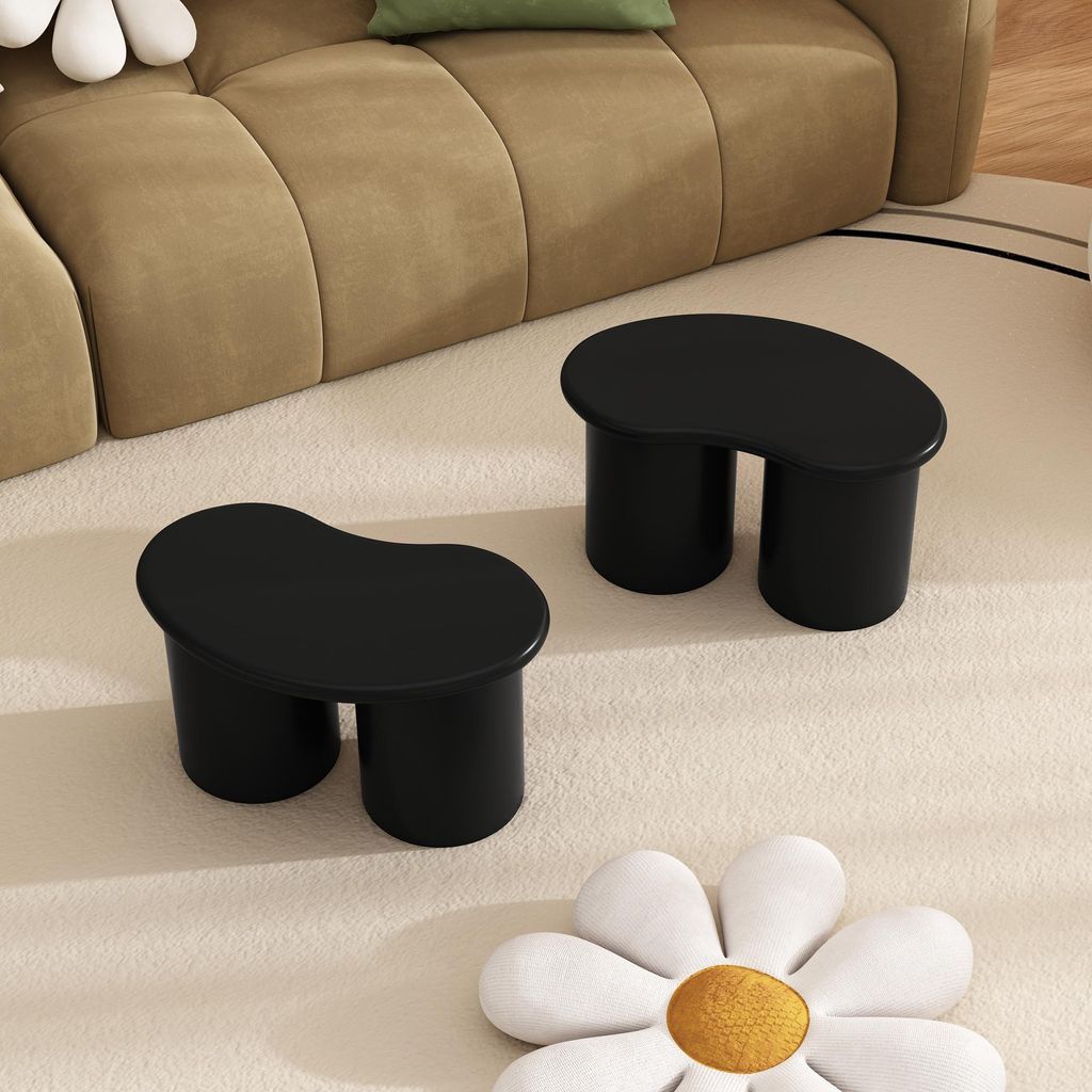 Fortuna Lai Unregelmäßige Bank, 2 kleine Hocker, 16*42*24,5cm, unregelmäßiger Couchtisch Bank Schwarzer