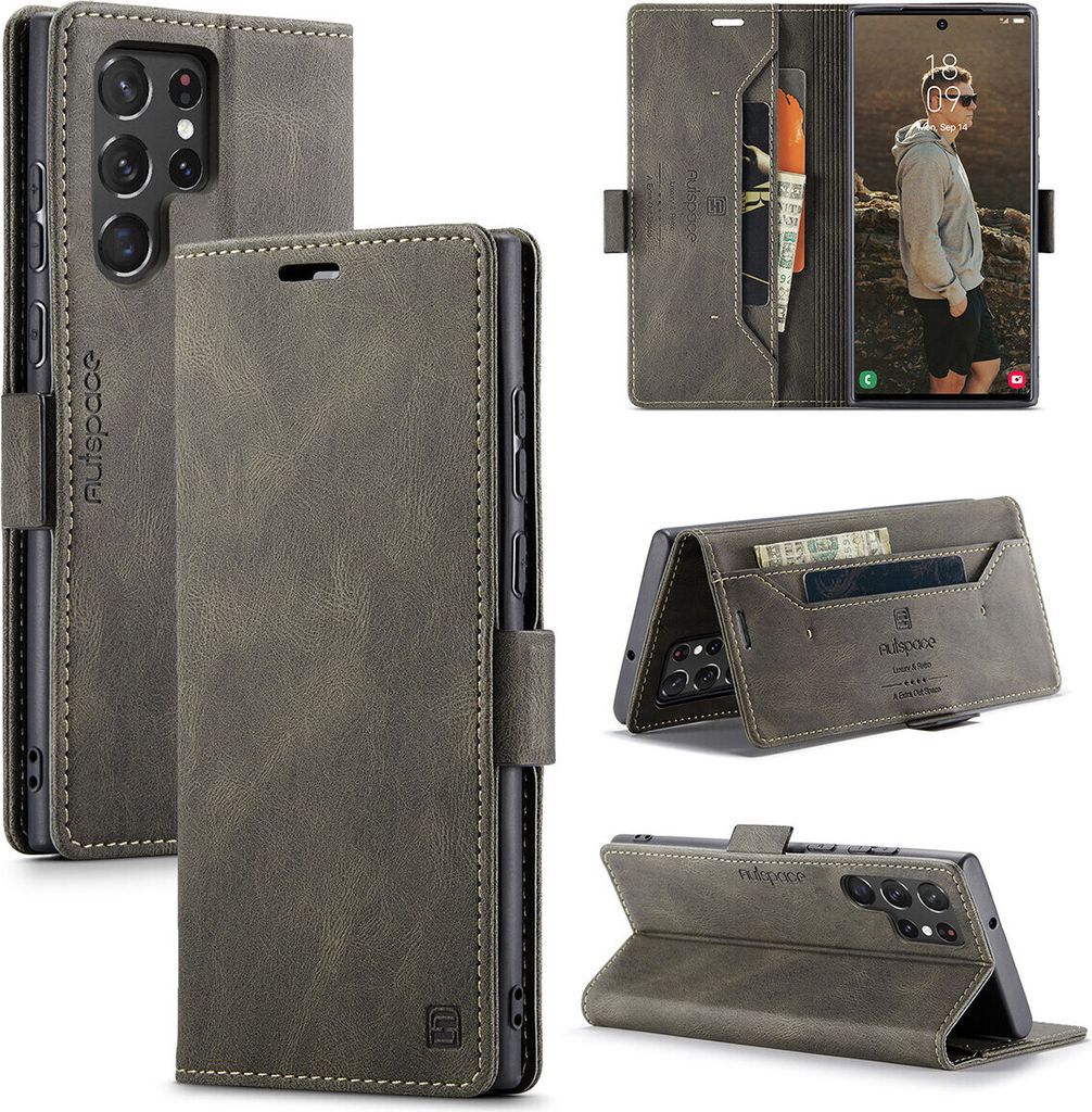Galaxy S22 Ultra 5G Brieftasche Hülle, Retro Kunstledertasche Stand Schutzhülle für Samsung Galaxy S22 Ultra 5G Kupfer