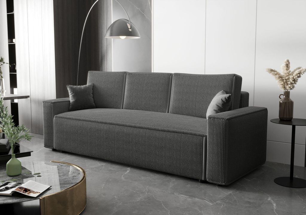 BEDANTE Sofa AMBRO Poso 60 mit Schlaffunktion Grau Sofa mit Stauraum Bettkasten Wohnzimmersofa Couch Sofa Bettsofa Poso Bettkasten Bettcouch