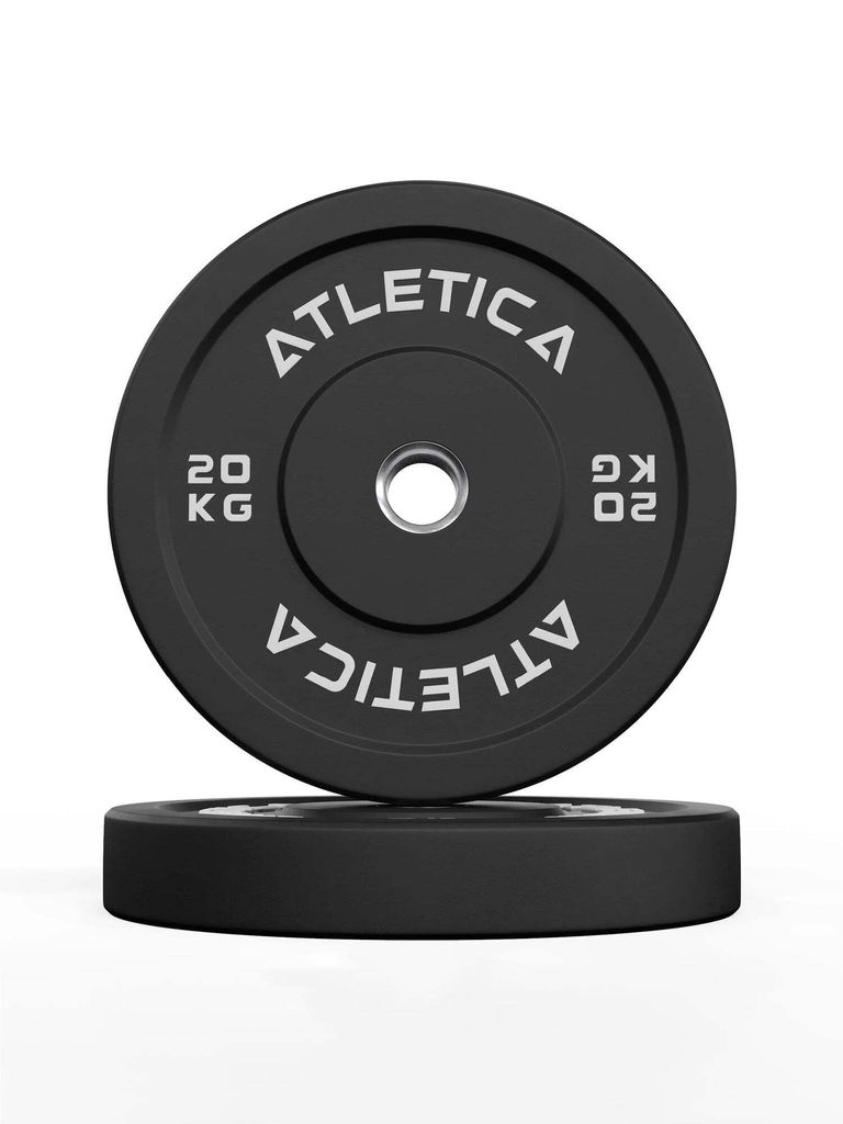 ATLETICA Bumper Plates | 2 x 20kg | Paar | geräusch- und stoßdämpfende Vollgummi-Ummantelung | Paarweise verkauft | Ø 50 mm Edelstahlring
