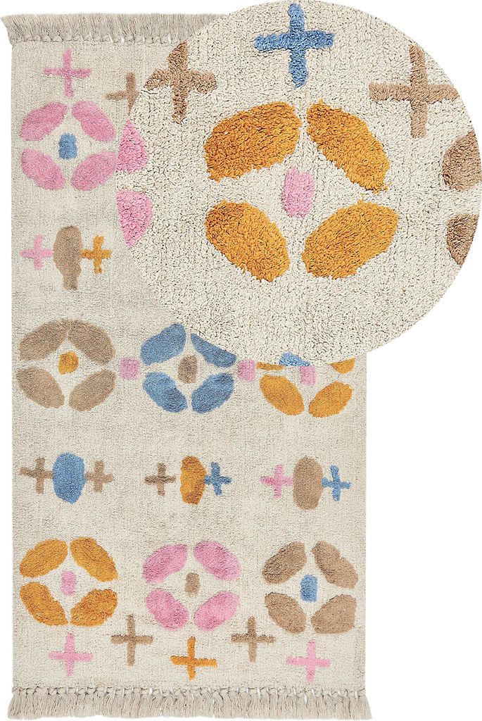 BELIANI Teppich Mehrfarbig Baumwolle Rechteckig 80 x 150 cm Geometrisches Muster Fransen Handgetuftet Boho Kurzhaar Fußbodenheizung Geeignet