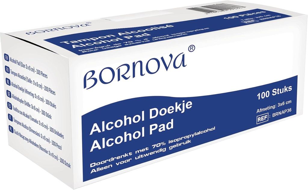 100 unités – Tampons alcoolisés BORNOVA 3×6 cm – Lingettes Image du produit 