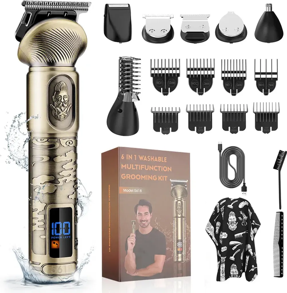Set de tonte cheveux et barbe 6 en 1 - Coupe précise et sans bruit