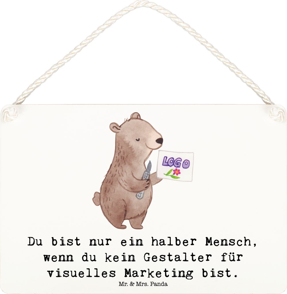 Mr. & Mrs. Panda Deko Schild Gestalter für visuelles Marketing Herz DIN A6 - Weiß - Geschenk, Wandbild Holz, wandtafel, Türschild, holzbild, kle...