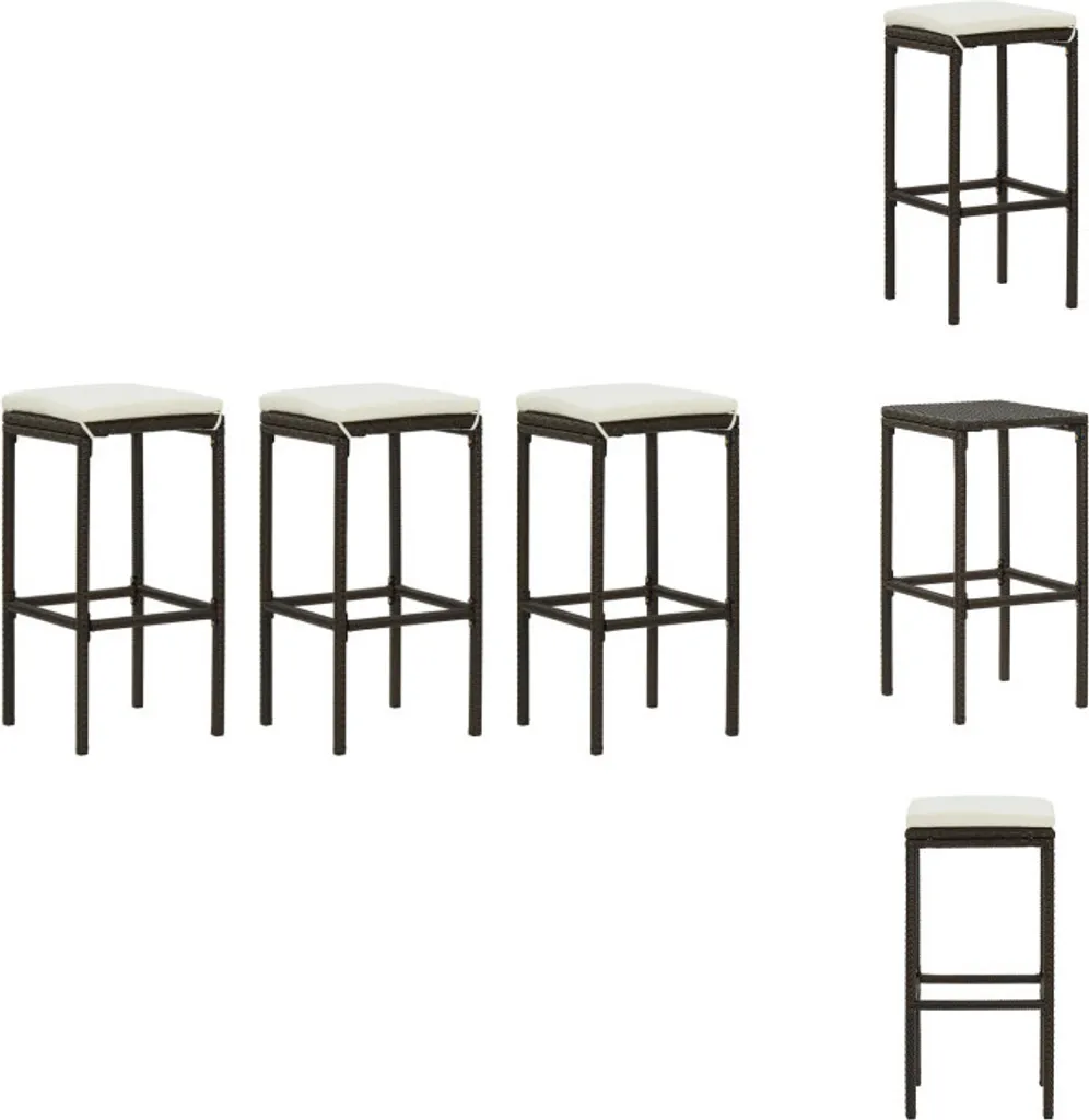 Set 3 Sgabelli Bar con Cuscini vidaXL Marrone Polirattan Outdoor