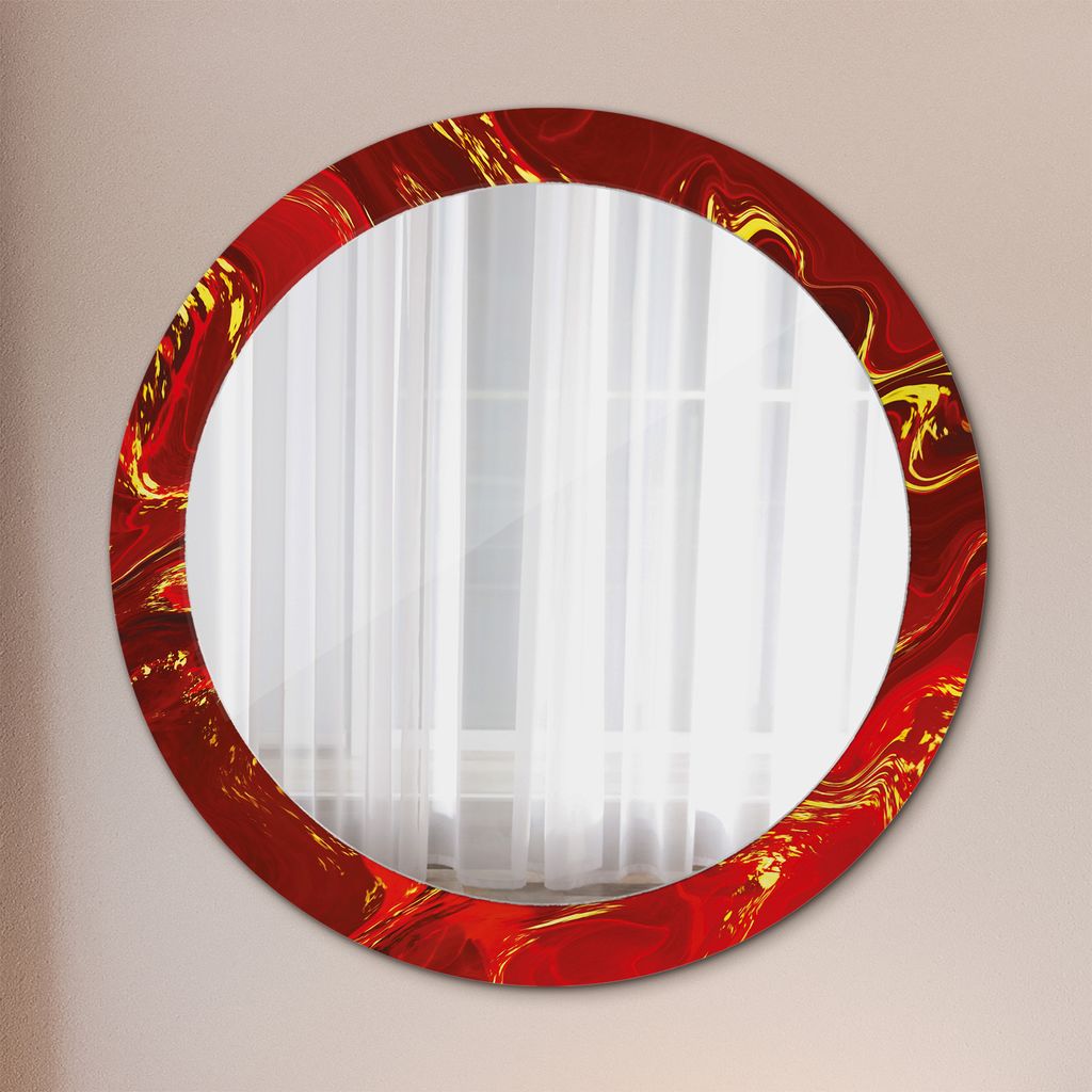 Modern Spiegel - Wandspiegel Design Wandmontage – Badspiegel mit Aufdruck - Rundspiegel - Rot Marmor - Rund: Ø80cm
