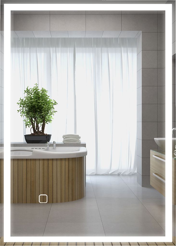 HOMCOM Badspiegel mit Beleuchtung, Lichtspiegel, Badezimmerspiegel für Wandmontage, Wandspiegel, LED Spiegel, Silber, 70 x 50 x 4 cm