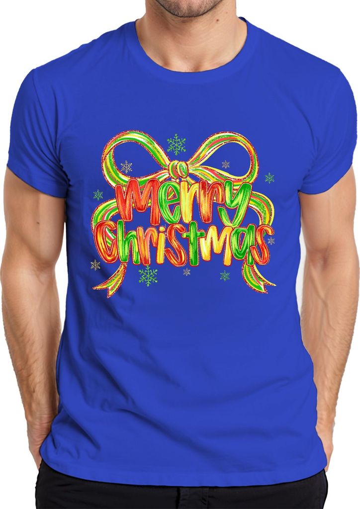 Merry Christmas glitzer schleife schneeflocke festlich Geschenk Herren T-Shirt, Blau, XXL