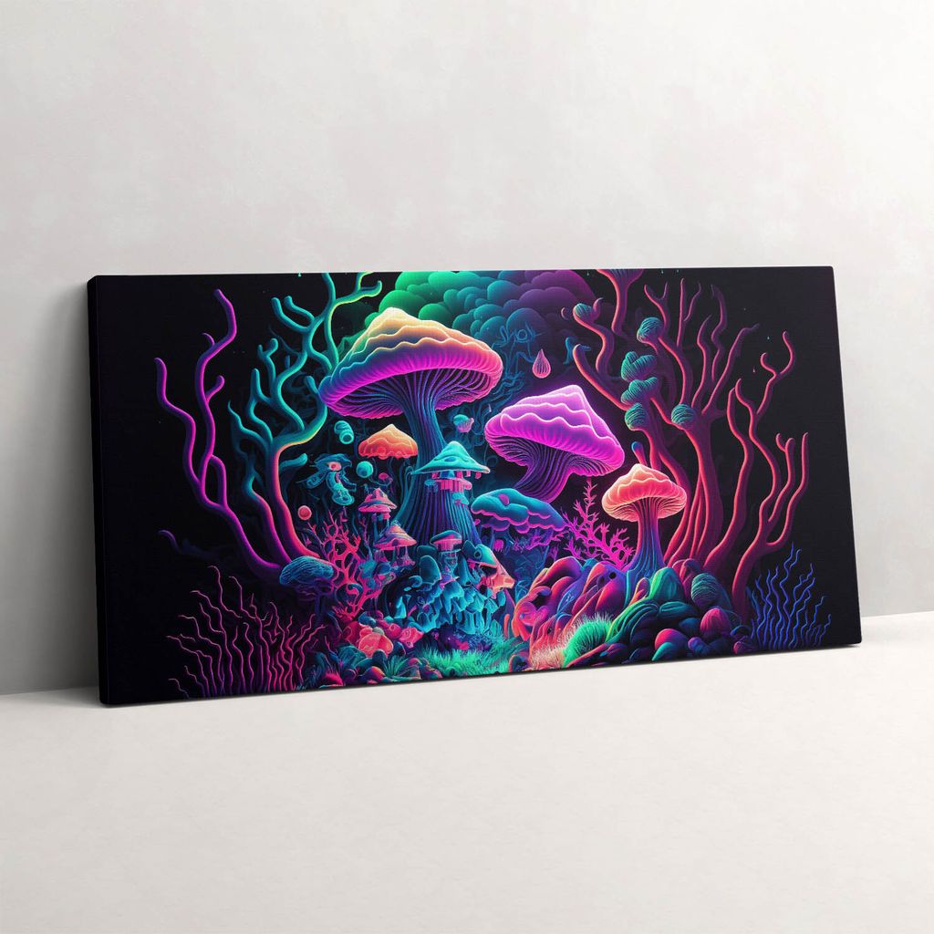 Neon-Pilze – Leinwandbild Wandbild – 120x60 cm – Leinwandbilder – Wandbilder – Schlafzimmer – Flur