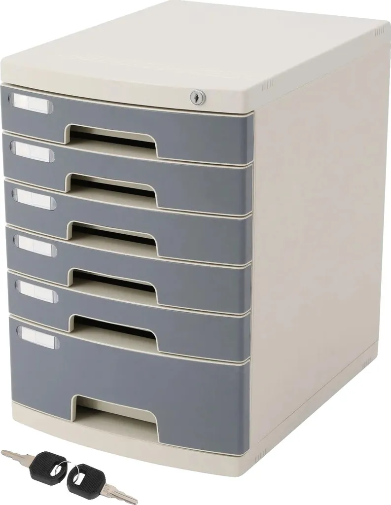Organisateur de bureau sécurisé pour documents A4 avec 6 tiroirs gris