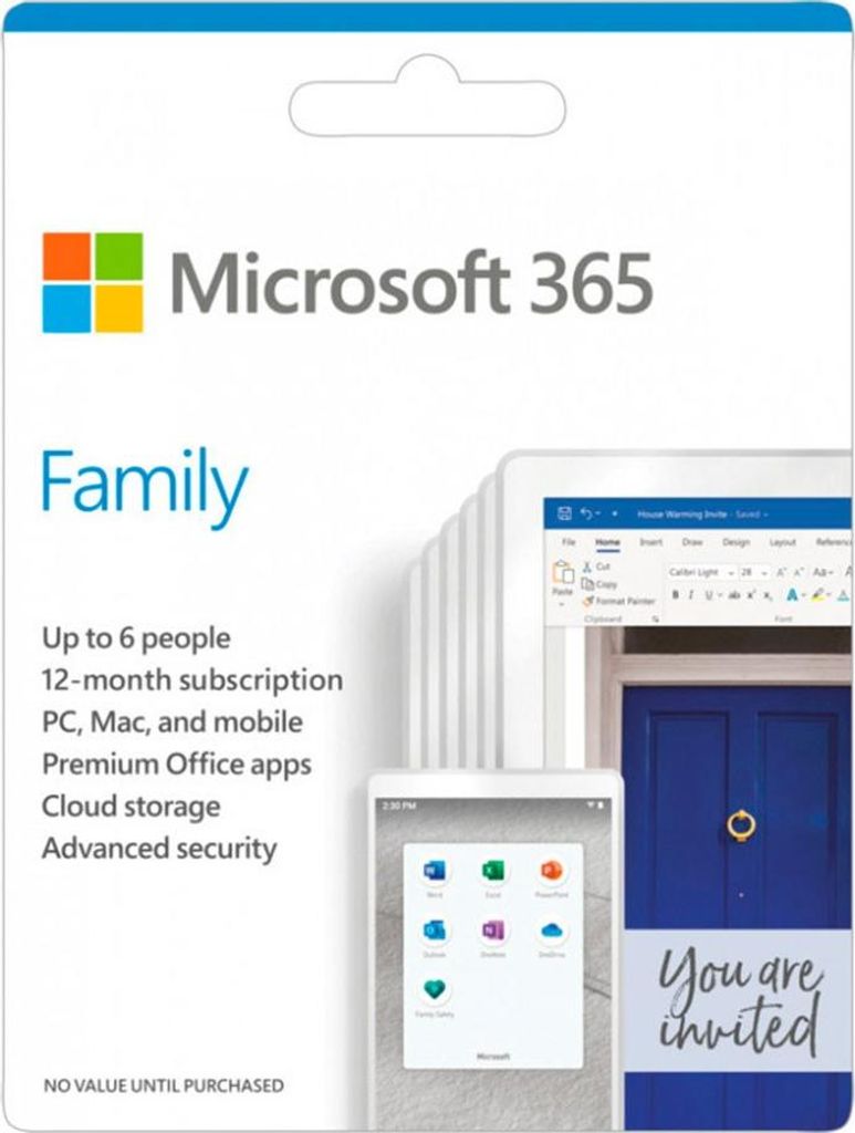 Packaging for Microsoft 365 Family subscription.