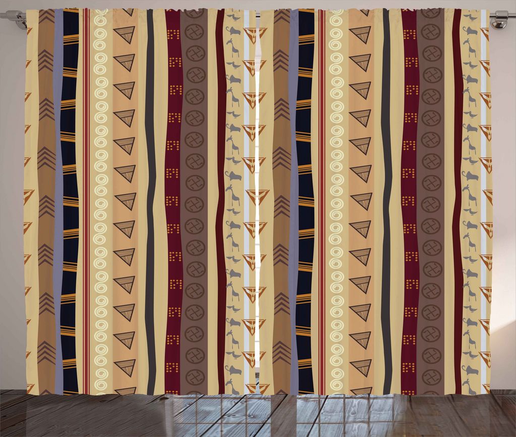 ABAKUHAUS Stammes Rustikaler Vorhang, Ethnische gestreifte Verzierung, Wohnzimmer Universalband Gardinen mit Schlaufen und Haken, 280 x 225 cm, Meh...