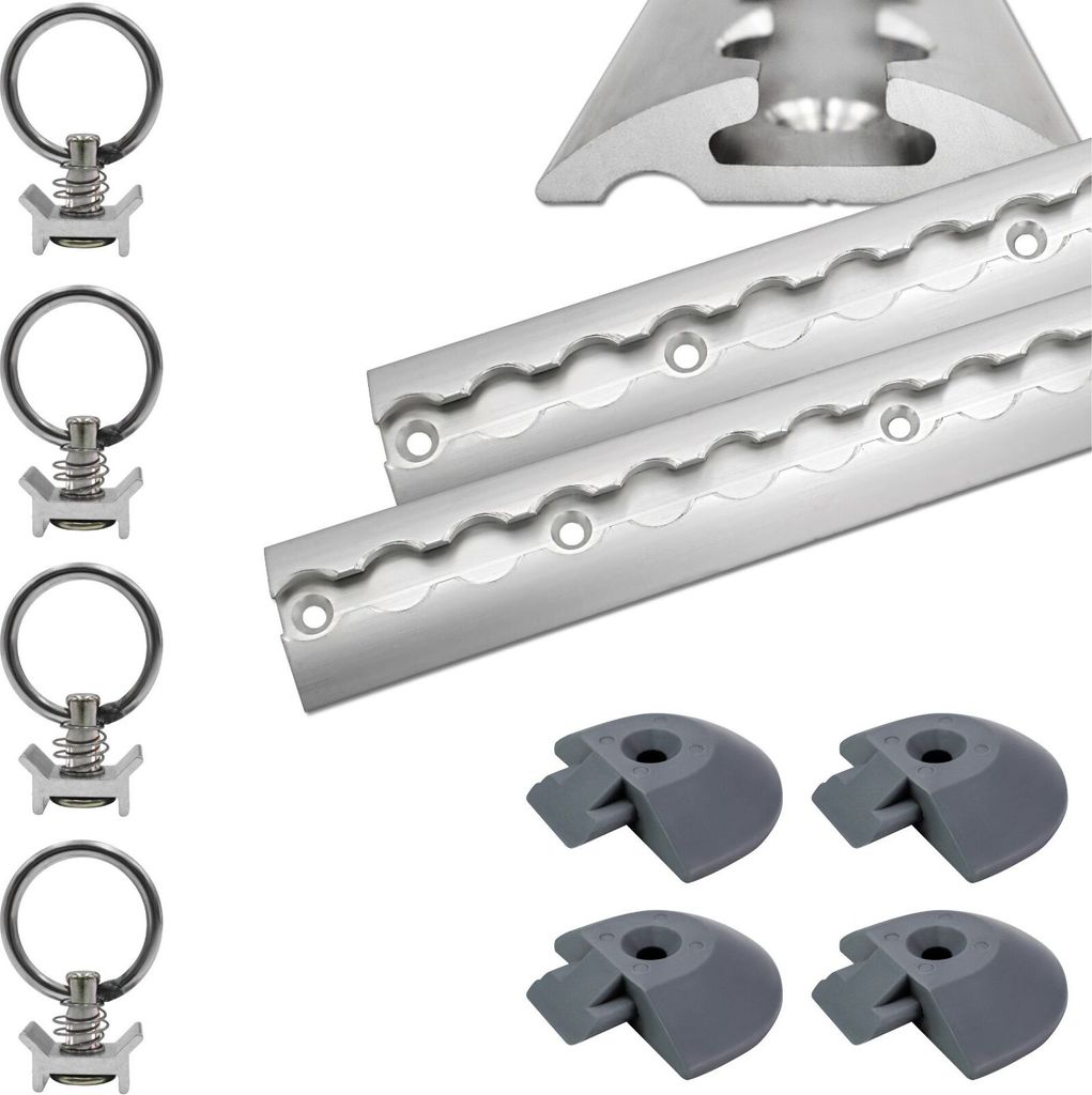 Airlineschiene halbrund Aluminium 0,5 m, 2er Set - silber eloxiert inkl. 4 Zurrösen & 4 Endkappen