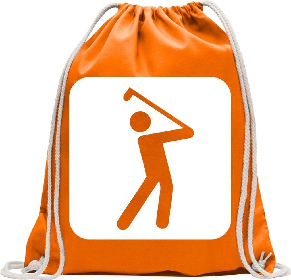 Kiwistar - Turnbeutel - mandarin - Golfplatz Golfen Piktogramme - Fun Rucksack Sport Beutel Gymsack Baumwolle mit Ziehgurt