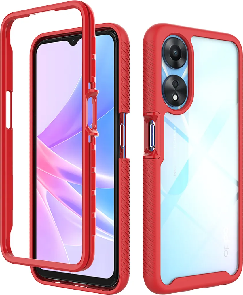 Custodia OPPO A78 5G, copertura posteriore trasparente ibrida, paraurti in TPU robusto, custodia antiurto per OPPO A78 5G rosso