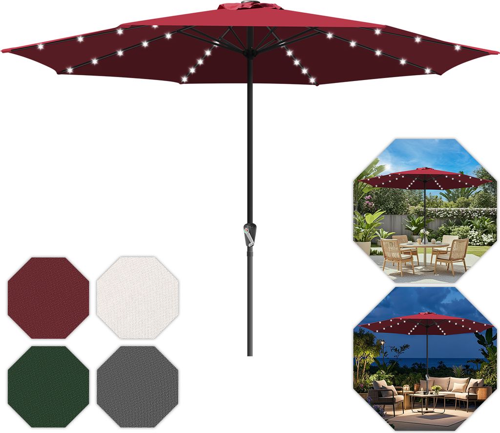 Clanmacy Ø350cm Sonnenschirm Schirm UV40+ Gartenschirm Terrasse Garten UV-Schutz LED Solar,Grün