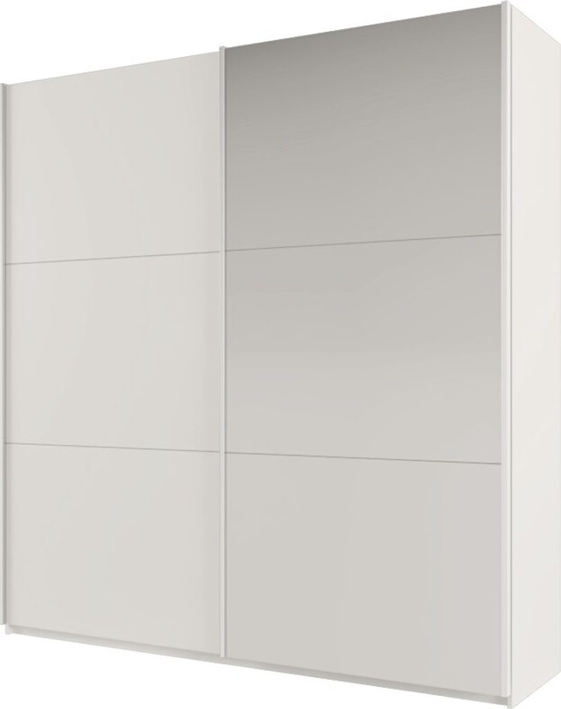 Furniture24 Kleiderschrank Rodos 200 Schrank Schwebetürenschrank mit Spiegel 2 Kleiderstange Weiß, 200 cm breit