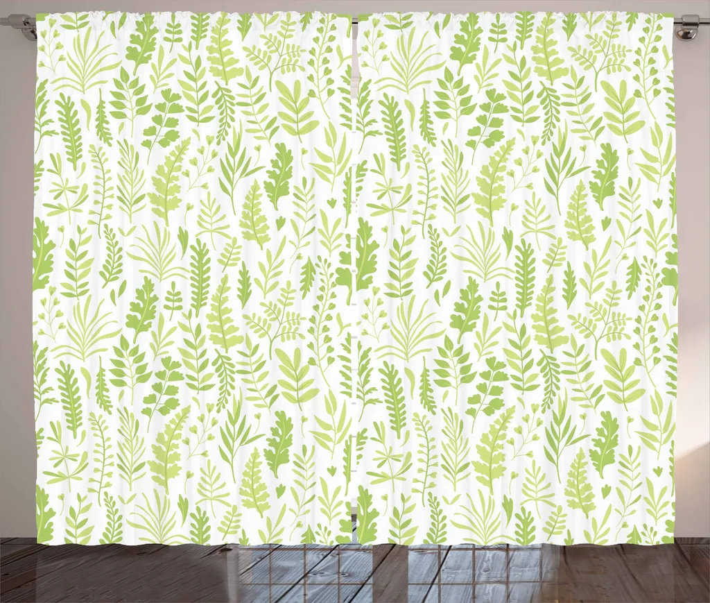 ABAKUHAUS Tenda rustica con foglie, motivo fogliame verde sfumato, tenda universale per soggiorno con passanti e ganci, 280 x 175 cm, verde lime chiaro