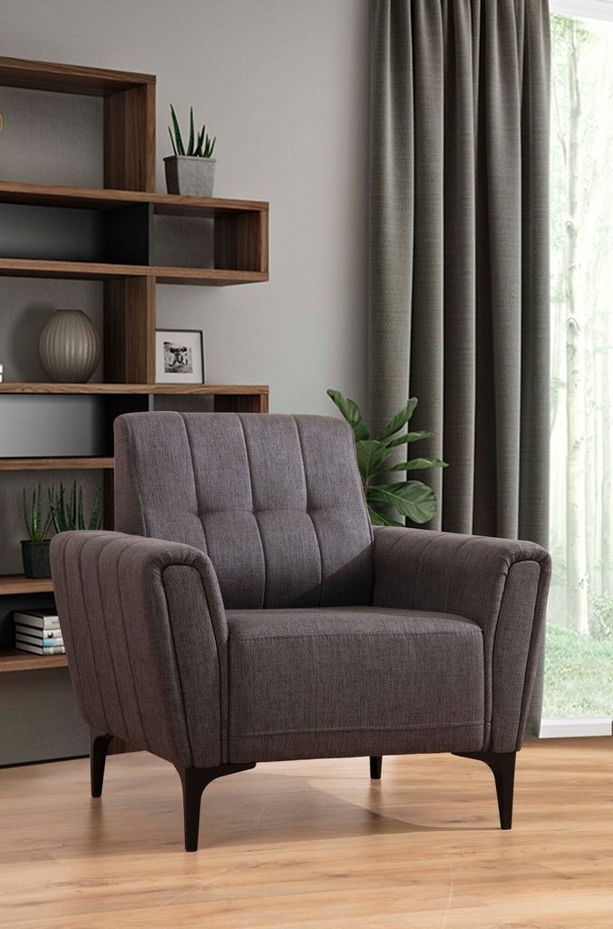 Hanah Home, Hamlet - Dark Grey, 1-Sitzer-Sofa, BUCHENHOLZ / SPANPLATTEN, Dunkelgrau, 90 x 95 x 77 cm