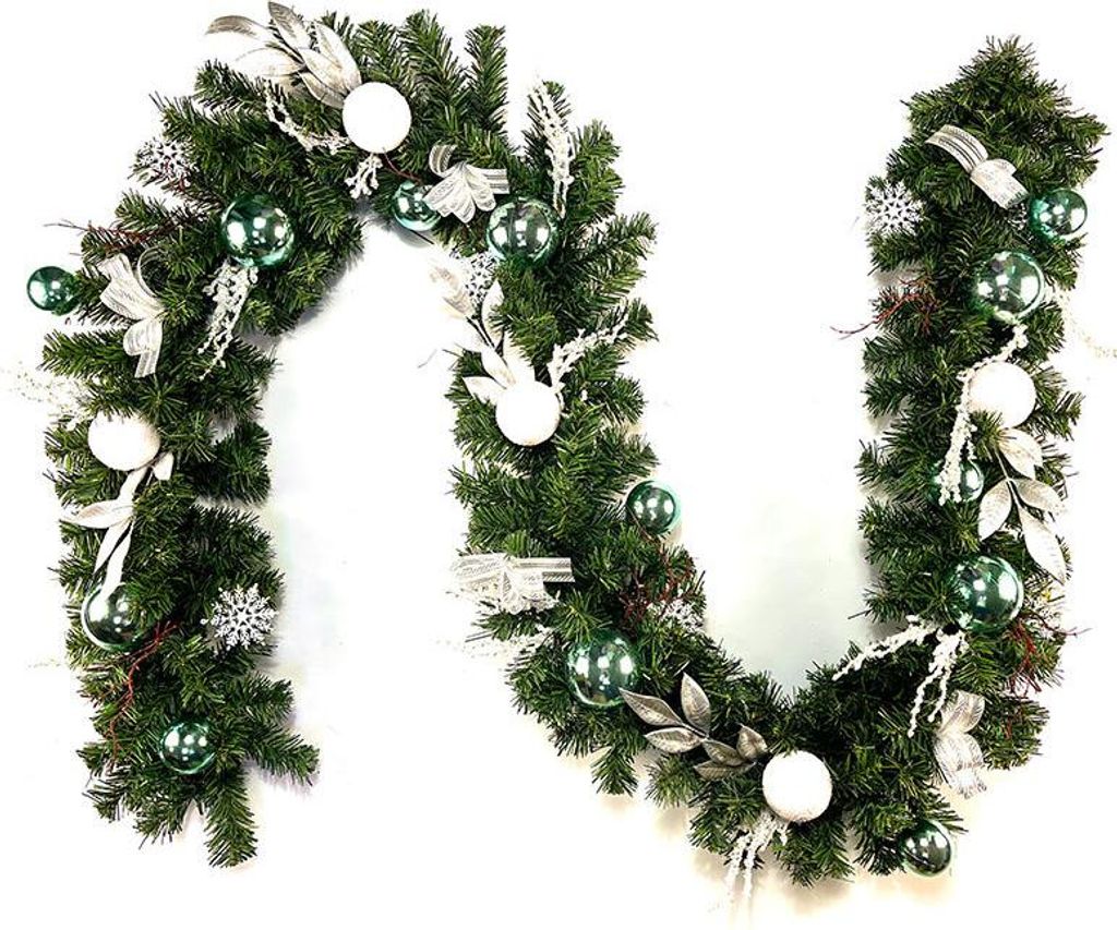 9 Fuss lange Weihnachtsgirlande, flexibler PVC-Anhaenger zum Aufhaengen, kuenstliche Weihnachtsgirlanden mit Schleife fuer Treppen, Gelaender, Kami...