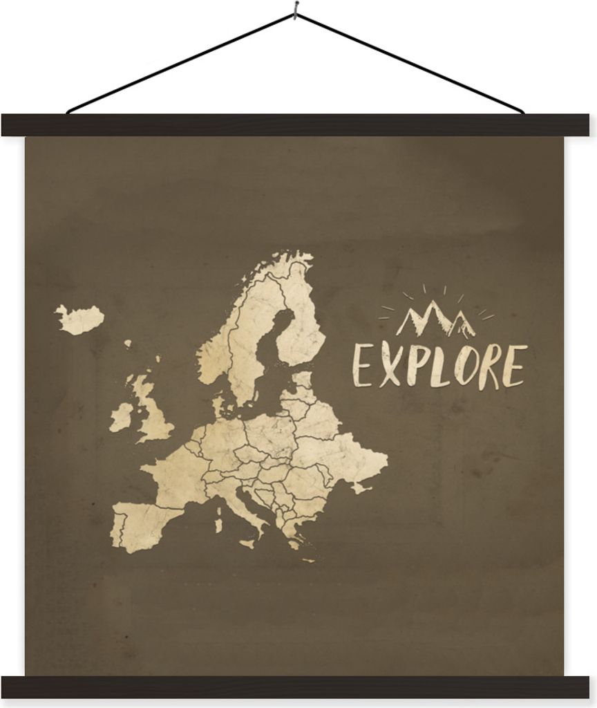 MuchoWow Textilposter Karten - Europa - Braun - Vintage 60x60 cm mit schwarzem Rahmen - Posteraufhänger