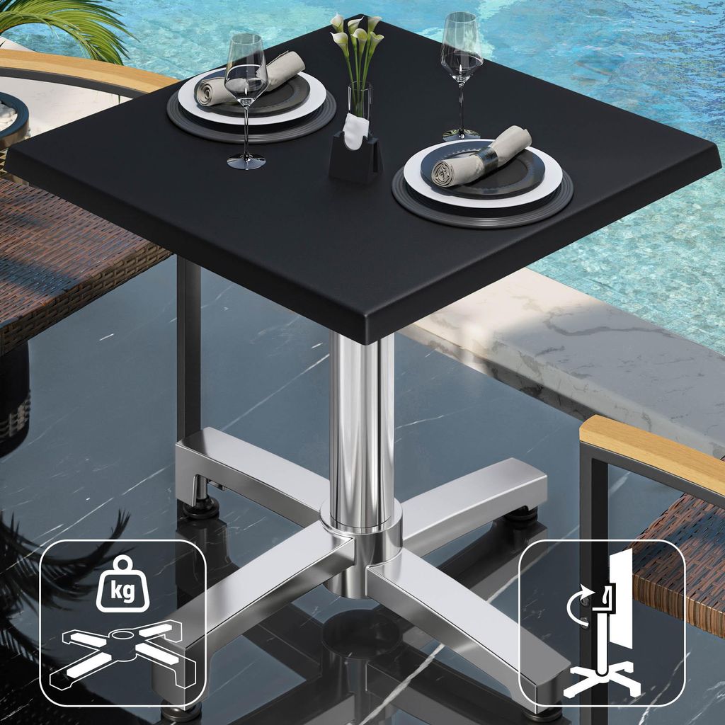 WBO | Bistro Außen Tisch | B:T:H 70 x 70 x 78,5 cm | Schwarz / Aluminium | Quadratisch | Klappbar + Zusatzgewicht | Bistro Tisch Gastro Tisch