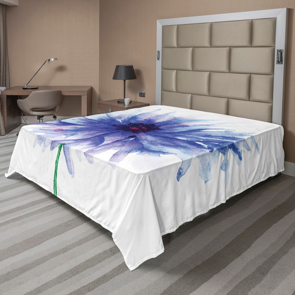 ABAKUHAUS Aquarell-Blumen Bettlaken, Einzelne Große Dekorative Kornblume Einfache Hintergrund Mutter Erdfarbe, weiches bequemes oberes Bettlaken f...