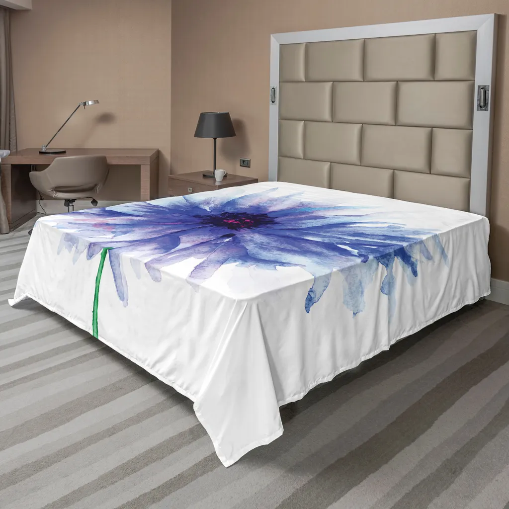 Drap plat ABAKUHAUS à motif bleuet aquarelle 266x260 cm Bleu Marine