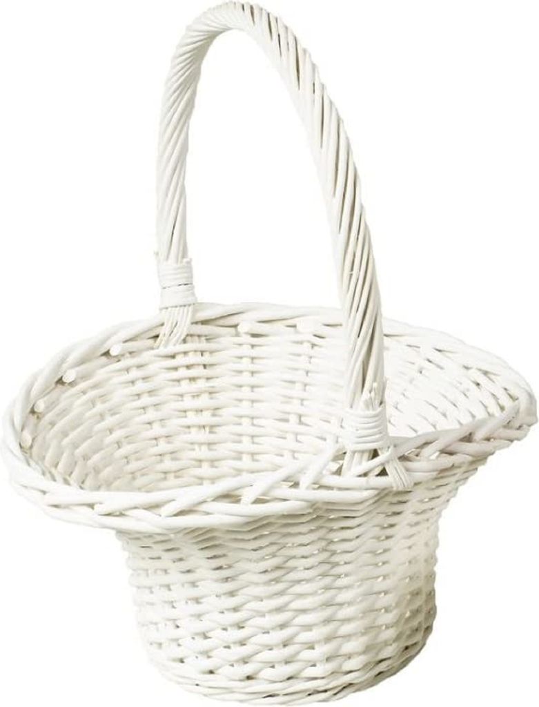 Neustanlo | Blumenstreukörbchen groß weiß lackiert | Höhe: ca. 12/28 cm | Größe: ca. 23 x 19 cm | Blumenkinderkorb Streukorb Streukörbchen K...