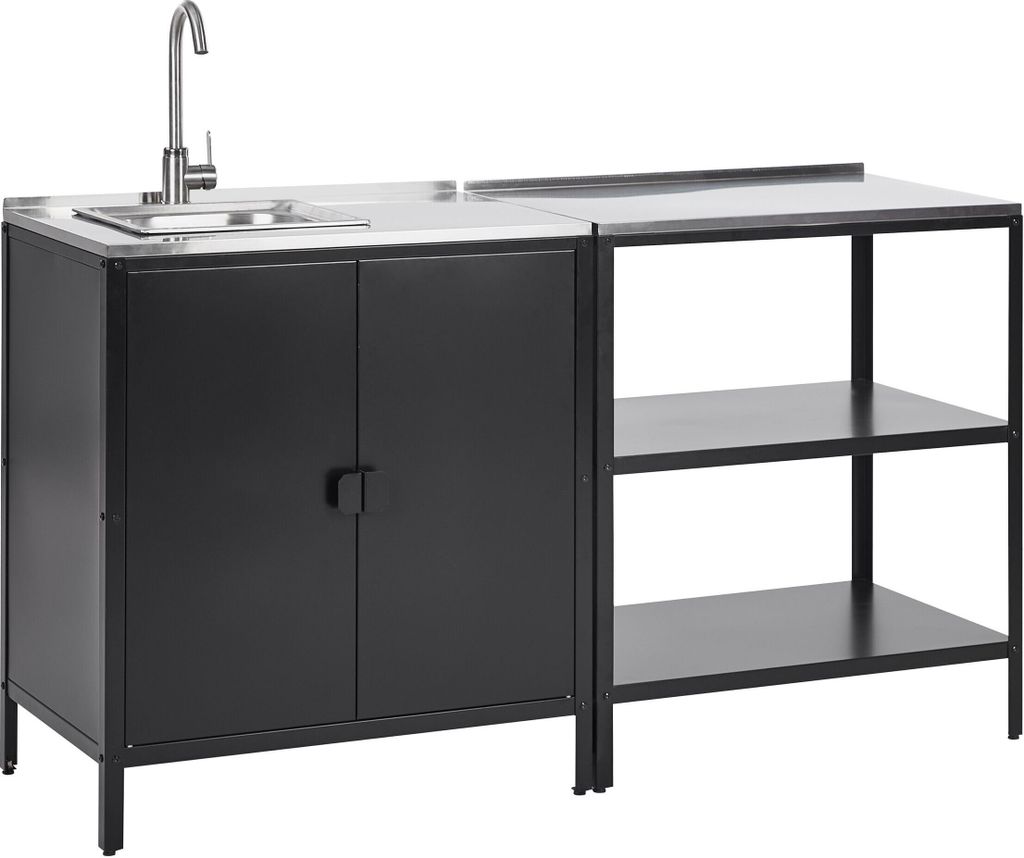 BELIANI Outdoor-Küche Schwarz Stahl 2er Set mit Spüle Produktbild 