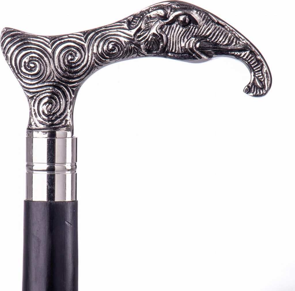 Schwarzer Gehstock aus Holz mit silbernem Messinggriff