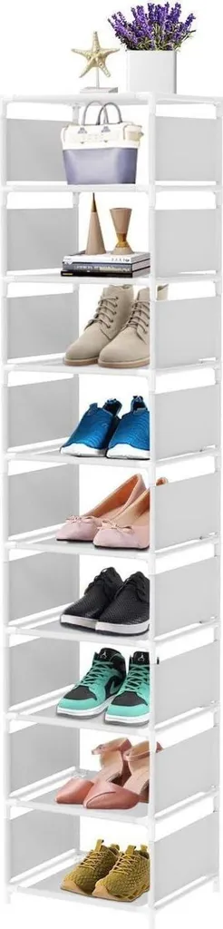 Étagère à chaussures robuste en métal blanc 10 niveaux gain de place